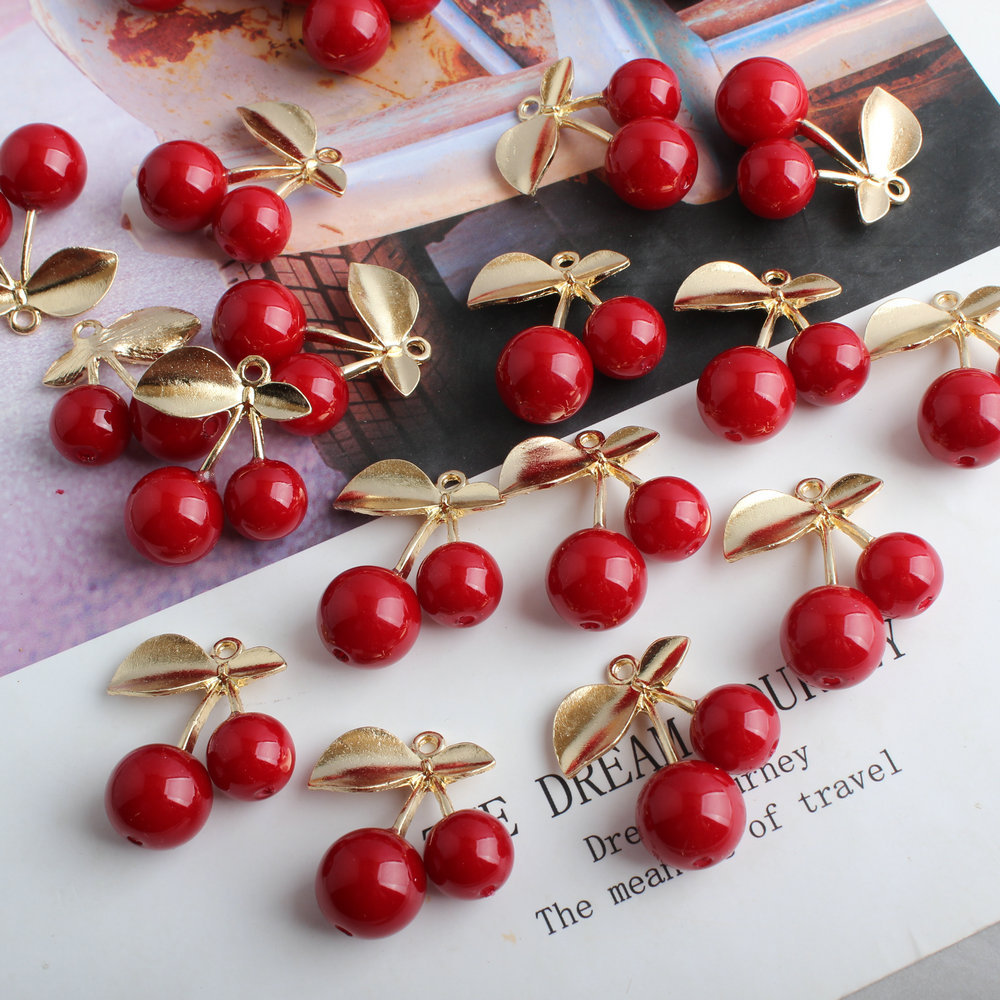 3D Printing Earrings - 10Pcs 3D Alloy Cute Red Cherry
