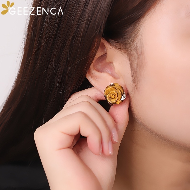 GEEZENCA Tiger's Eye Stone 925 – 3D Printing Earrings recenzja i cena
