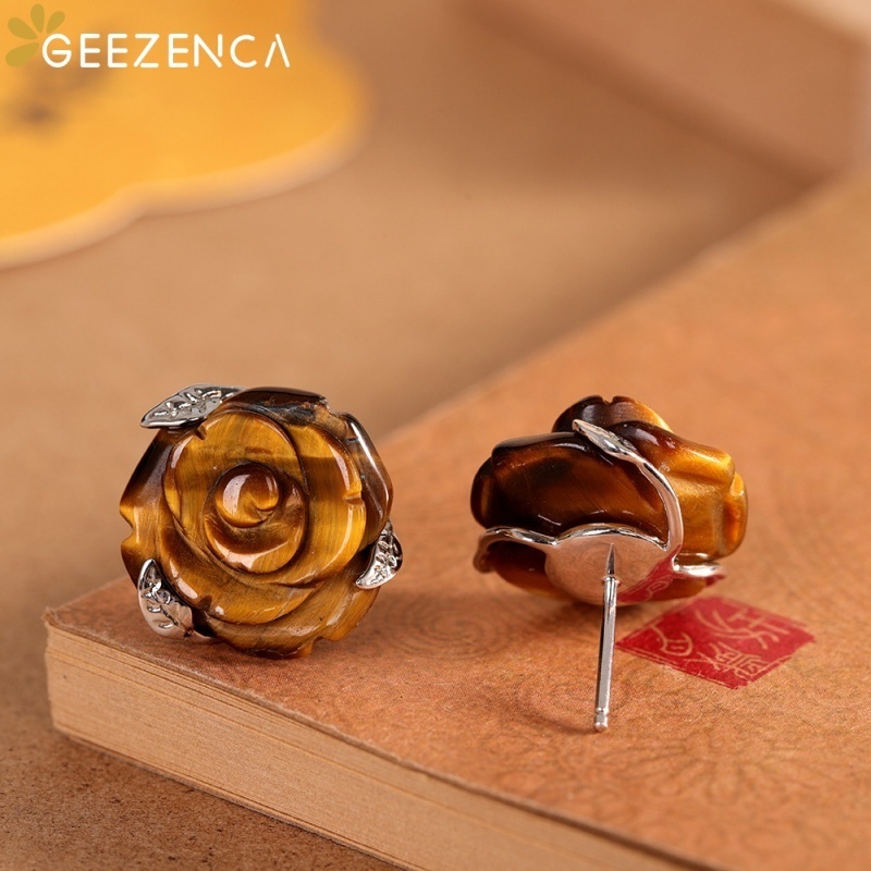 GEEZENCA Tiger's Eye Stone 925 – 3D Printing Earrings recenzja i cena